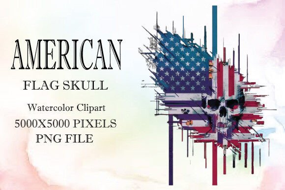 American Flag Skull Watercolor Clipart 8