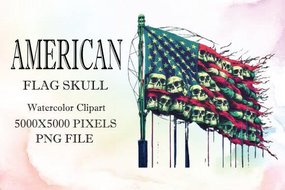 American Flag Skull Watercolor Clipart 9: A Bold Design Asset for Patriotic Projects