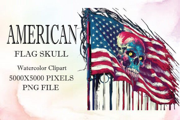 American Flag Skull Watercolor Clipart: Bold Design Impact
