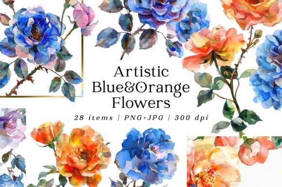 Artistic Blue Orange Watercolor in Design