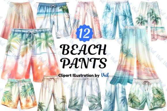 Beach Pants Clipart Watercolor Bundle