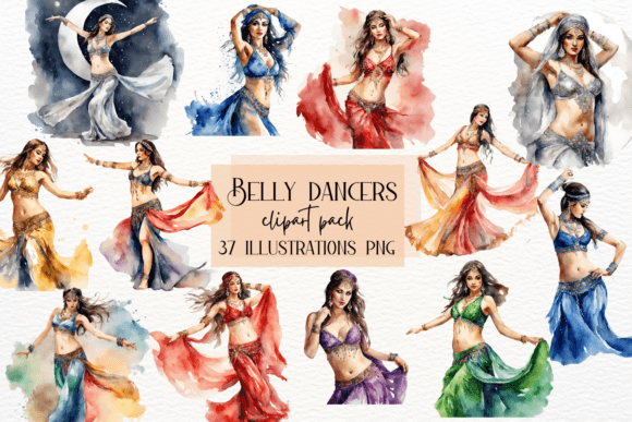 Bellydance Clipart and Dance Watercolor in Modern Design
