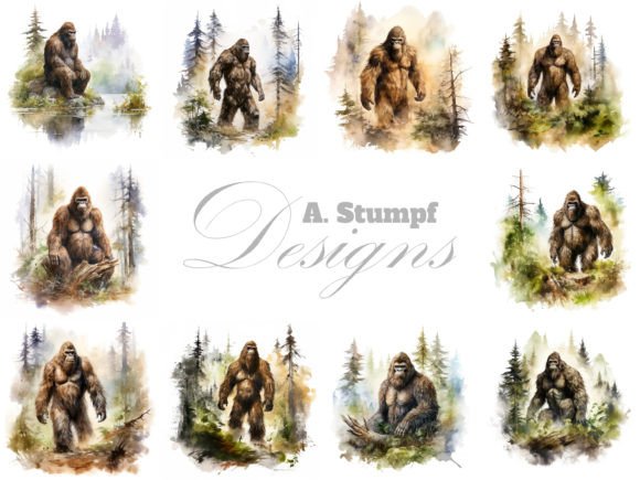 Bigfoot Watercolor Clipart Images Set