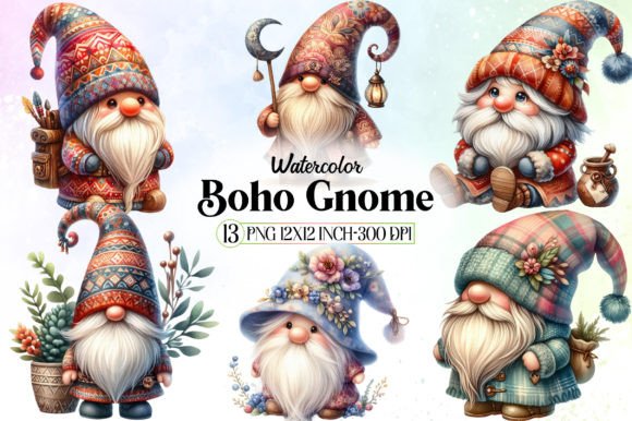 Boho Gnome Watercolor Clipart: Whimsical Art for Brands and Creatives