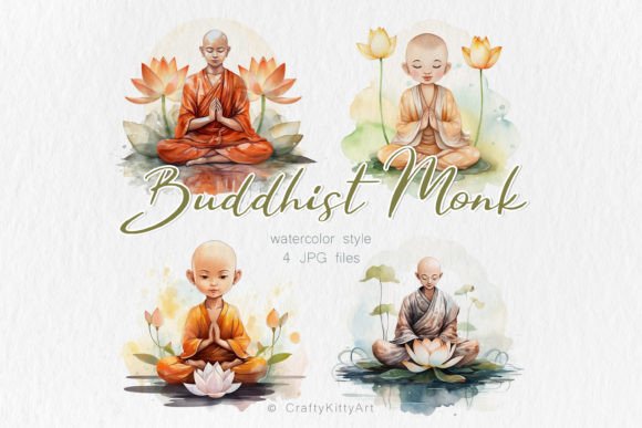 Buddha Buddhist Monk JPG Watercolor Art