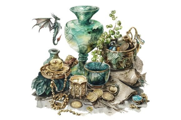 Dragon's Treasure: Watercolor PNG Design Assets for Bold Branding
