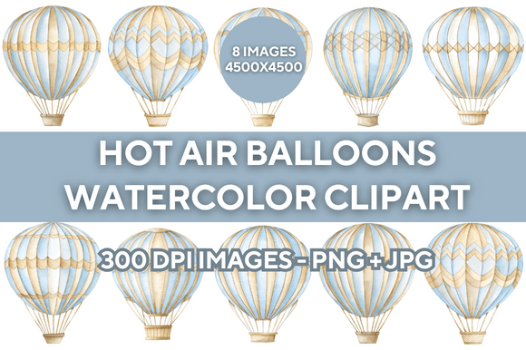 Dreamy Skies: The Hot Air Balloons Watercolor Clipart Set