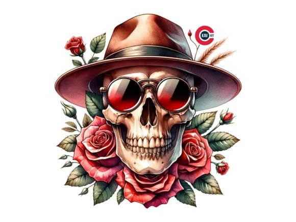 Floral Skull Watercolor Clipart: Edgy Design in Full Bloom