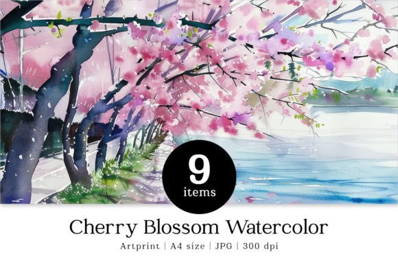 Spring Cherry Blossom Sakura Watercolor for Designers