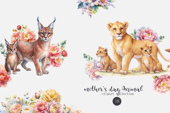 Watercolor Animal Clipart for Mother's Day Designs