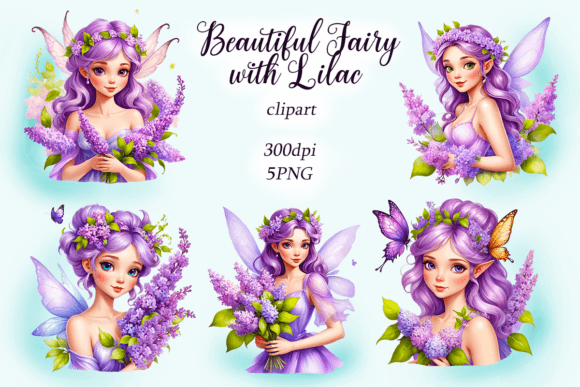 Watercolor Beautiful Fairy with Lilac