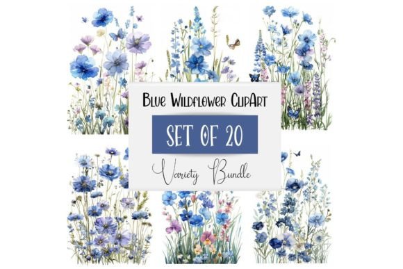 Watercolor Blue Wildflower Clipart for Design Projects