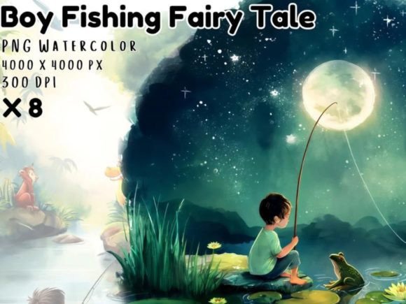 Watercolor Boy Fishing Clipart for Creative Projects