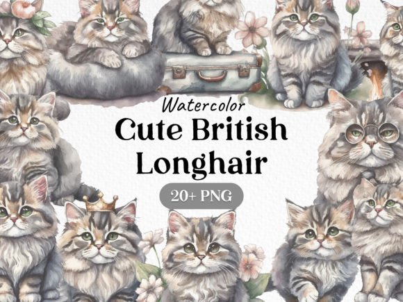 Watercolor British Longhair Cat PNG for Creative Projects