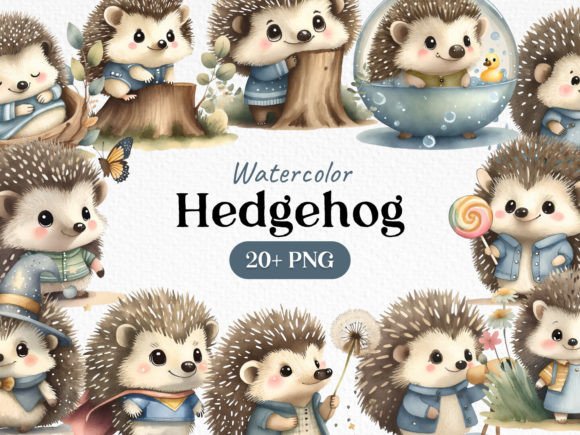 Watercolor Bundle Hedgehog Clipart for Creative Projects