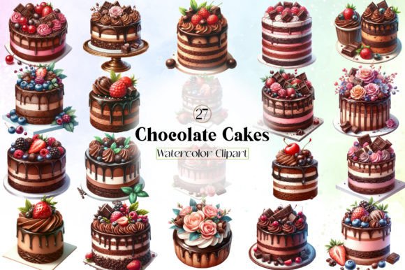 Watercolor Chocolate Cakes Clipart for Designers