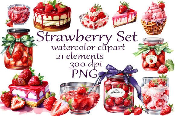 Watercolor Clipart Strawberry Set for Design Projects
