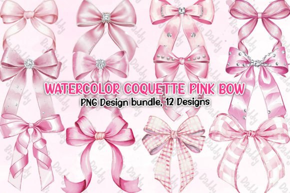 Watercolor Coquette Pink Bow Clipart PNG