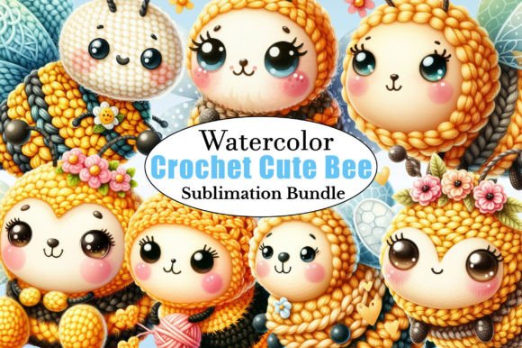 Watercolor Crochet Cute Bee PNG Clipart