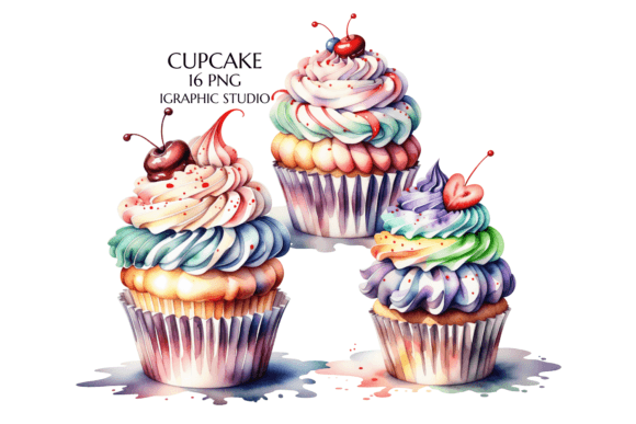 Watercolor Cupcake Clipart: Sweet Design Assets for Branding