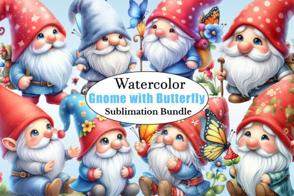 Watercolor Cute Gnome with Butterfly Design