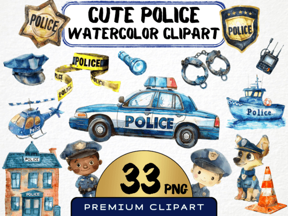 Watercolor Cute Police Station Clipart: A Versatile Asset for Branding and Design