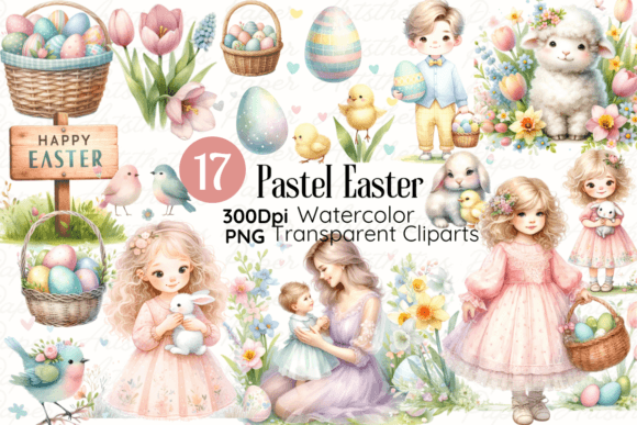 Watercolor Easter Clipart in Pastel Tones