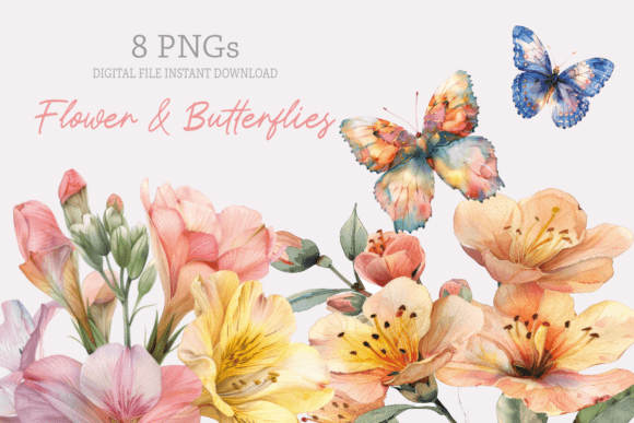 Watercolor Floral Butterfly Clipart for Modern Design Projects