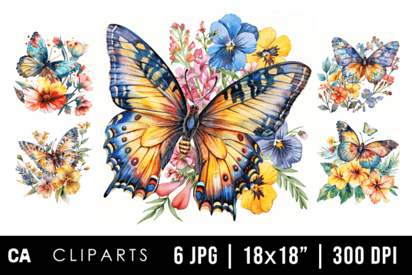 Watercolor Floral Butterfly Cliparts as a Creative Typeface