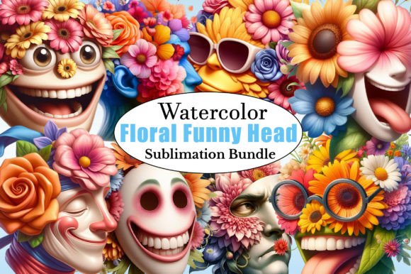 Watercolor Floral Funny Head PNG Clipart