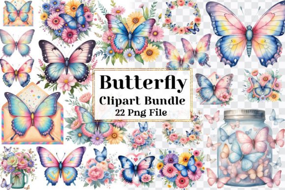 Watercolor Flower Butterfly Clipart
