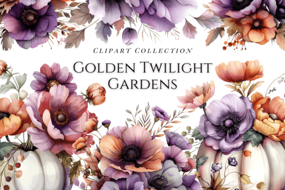 Watercolor Flowers Golden Twilight