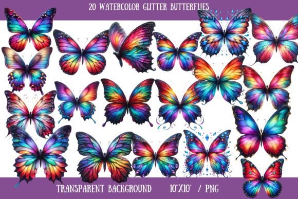 Watercolor Glitter Rainbow Butterflies