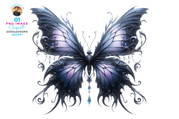 Watercolor Gothic Butterfly Clipart