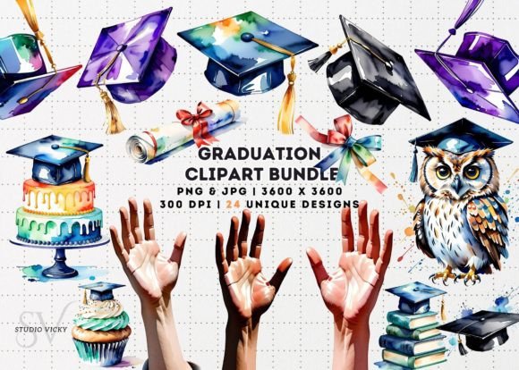 Watercolor Graduation Clipart Bundle for Creative Projects