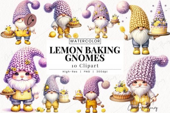 Watercolor Lemon Baking Gnomes Clipart for Whimsical Branding