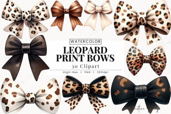 Watercolor Leopard Print Bows Clipart