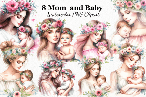 Watercolor Mom and Baby Clipart