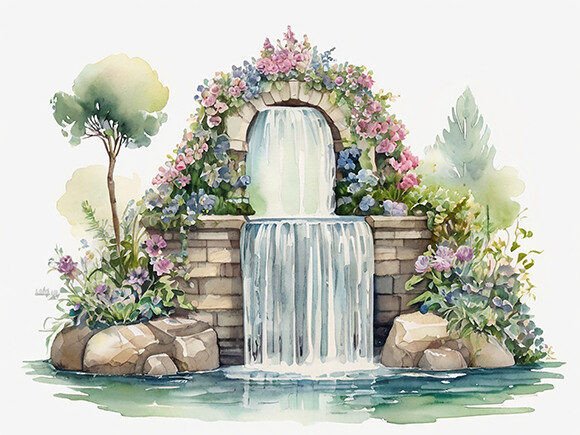 Watercolor Painting of a Flower Garden