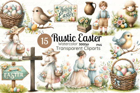 Watercolor Rustic Easter Clipart for Authentic Branding
