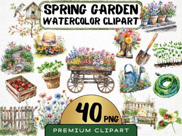 Watercolor Spring Garden Clipart