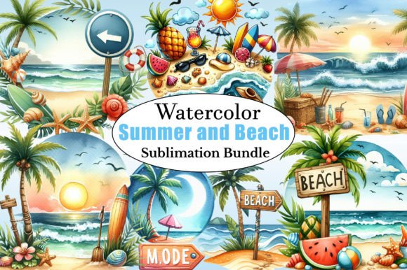 Watercolor Summer and Beach PNG Clipart: Design Essentials