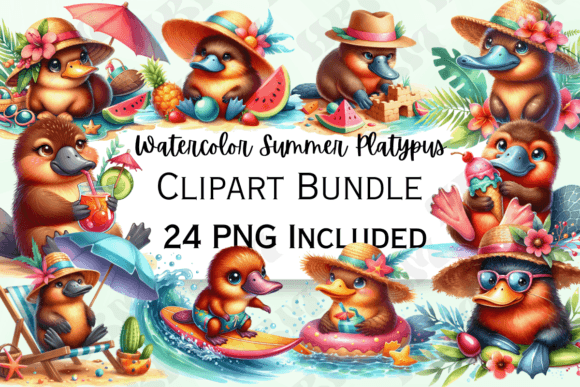 Watercolor Summer Platypus Clipart