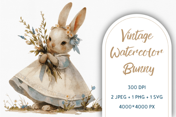 Watercolor Vintage Easter Bunny Rabbit