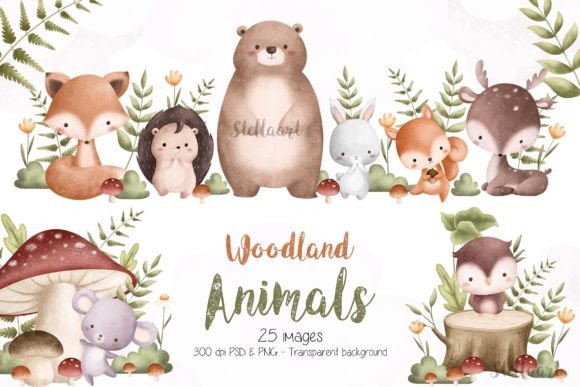 Woodland Animals Watercolor Illustration
