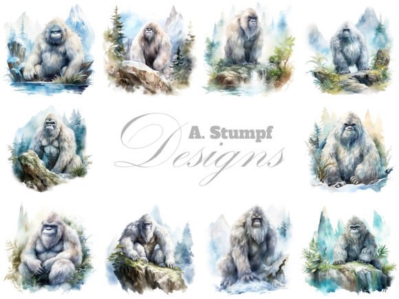 Yeti Watercolor Clipart Illustration Set